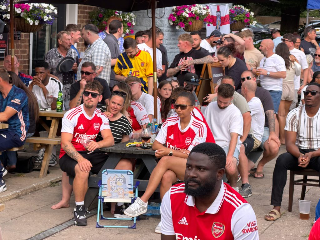 Arsenal fans converge on a pub in North Swindon from as far as Oxford and Gloucester for the largest screen in town!