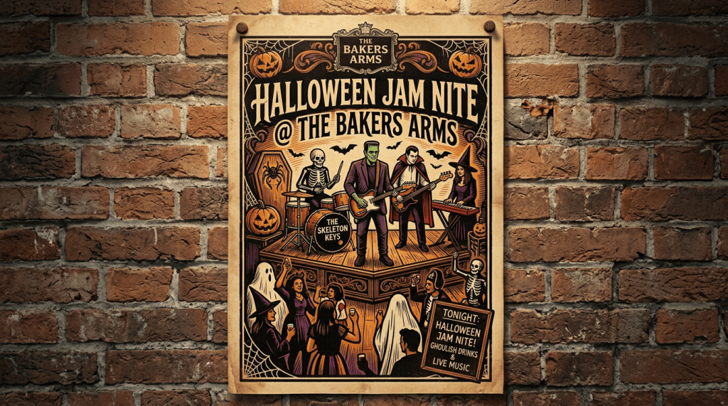 Costumed crowd watches The Skeleton Keys perform at Halloween Jam Nite
